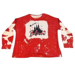 NWT Believe Christmas Castle Lightweight Bleach-Style Sweatshirt – Size Large